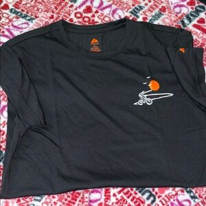 Ozark Trail Black Tee with White Mountain Graphic and Orange Sun